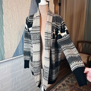 Cremieux Black and Cream Neutral Deer Cardigan